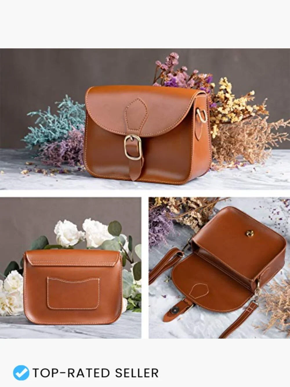 Vegan Leather Saddle Bag Vintage Crossbody Purse Retro Satchel Structured